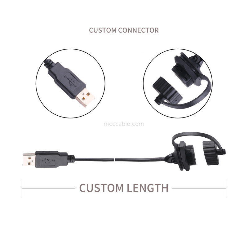 Konektor USB 2.0 A Female dengan Perisai dan Tutup ke USB 2.0 A kabel usb dibuat sesuai ukuran