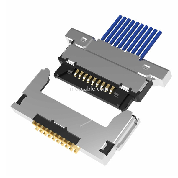10pin Lvds Micro Coaxial Cable Assembly 20345-010T-32R 0,4 mm pitch Konektor mikro-koaksial tipe perkawinan horizontal
