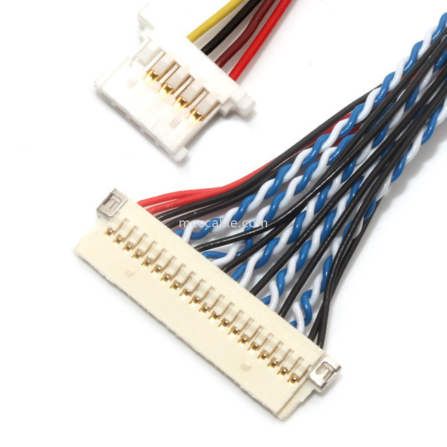 Perakitan Kabel  30 Pin LVDS 1.0mm 1.25mm Hubungi Pitch Df19 Ke Df14