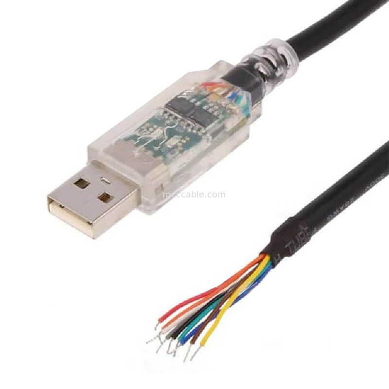 Kabel protokol serial RS-422 kabel kabel kawat khusus industri USB-RS422-WE-1800-BT ke kawat setengah striped