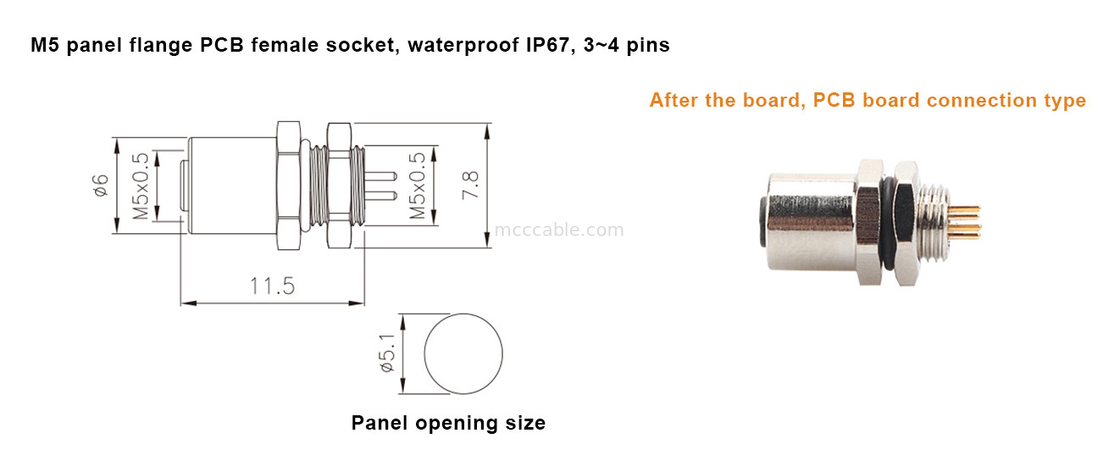 M5 Kode-A Konektor Wanita 4Pin Panel Flange PCB Socket IP67 Interface Sirkular Tipe A