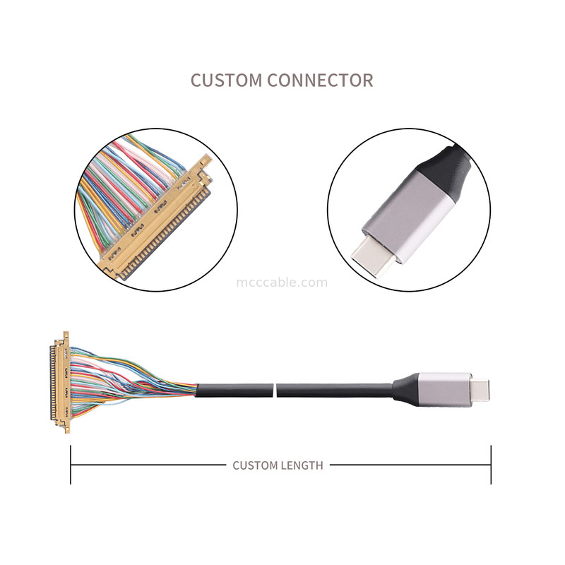 Tipe-C USB 3.0 TO 20453-230T-03 Kabel yang dibuat untuk mengukur konektor koaksial ke Micro USB