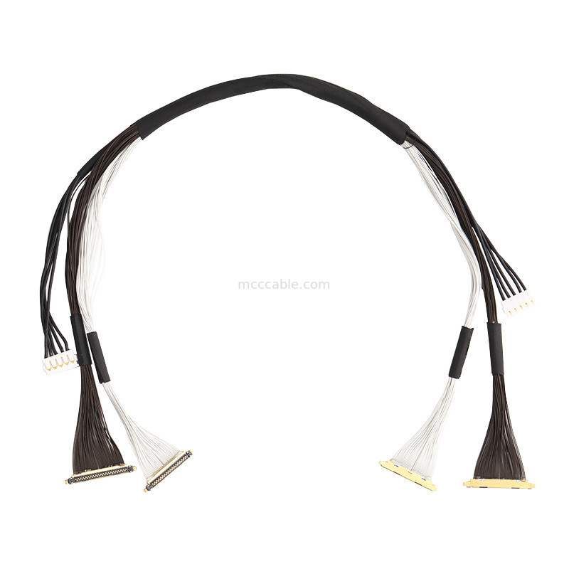 Rangkaian kabel UAV Lvds Edp Rangkaian kabel 0,25mm Pitch 20531-034T-02 To Jst Auhr-05v-H 34 Pin Kabel koaksial mikro