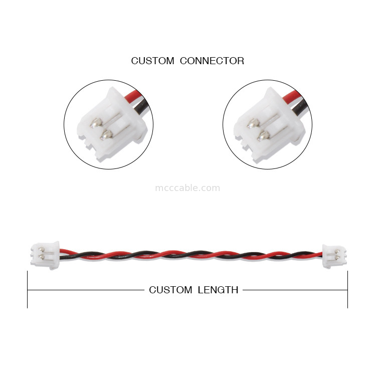 Kabel Konektor JST Wire Harness XHP-2 22AWG UL1007 Kabel Terpaku Hitam Merah 2P