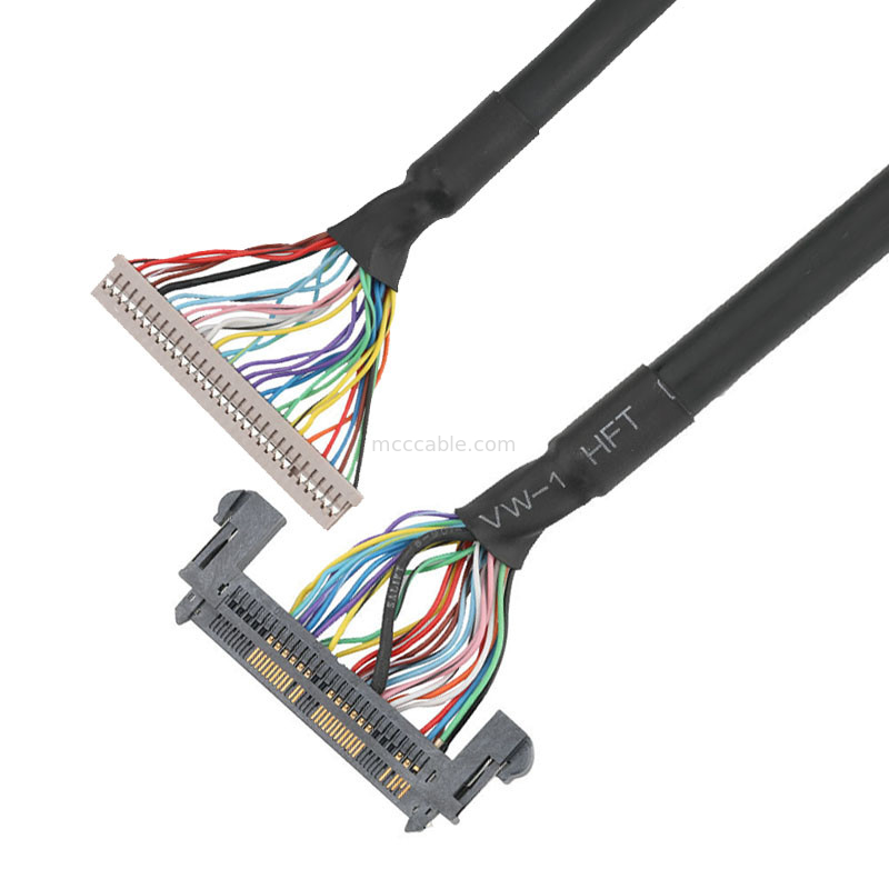 1.25mm DF14-30S-1.25C ke JAE 0.5mm FI-RE51HL LVDS EDP Kabel Perakitan