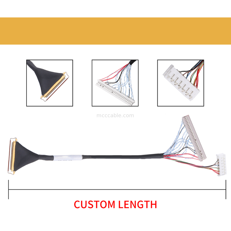 Kustom 40 Pin Lvds Cable Assembly 0.5mm Pitch lcd lvds cable Horizontal tipe kawin konektor mikro-koaksial