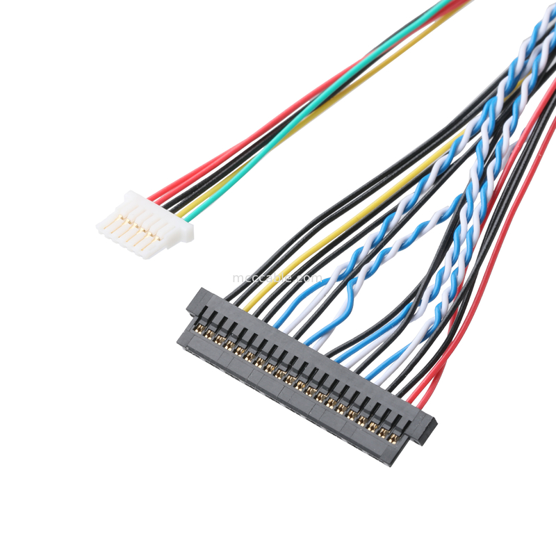 JAE FI-X30HL 30P 1.0mm pitch ke JAE FI-S20S 20P dan SHLP-6P LVDS kabel perakitan OEM / ODM