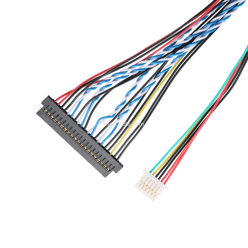 JAE FI-X30HL 30P 1.0mm pitch ke JAE FI-S20S 20P dan SHLP-6P LVDS kabel perakitan OEM / ODM