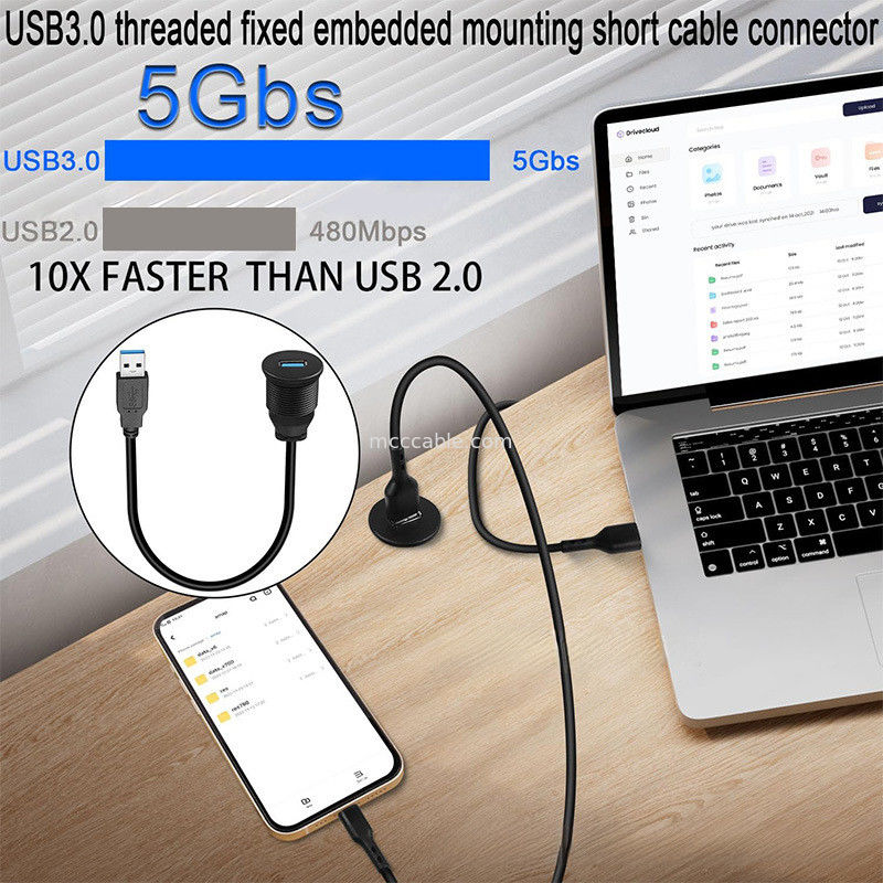 Custom harness USB3.0 calbe Kabel panel dashboard mobil kepala bulat USB3.0 kabel ekstensi laki-laki ke perempuan kabel tahan air