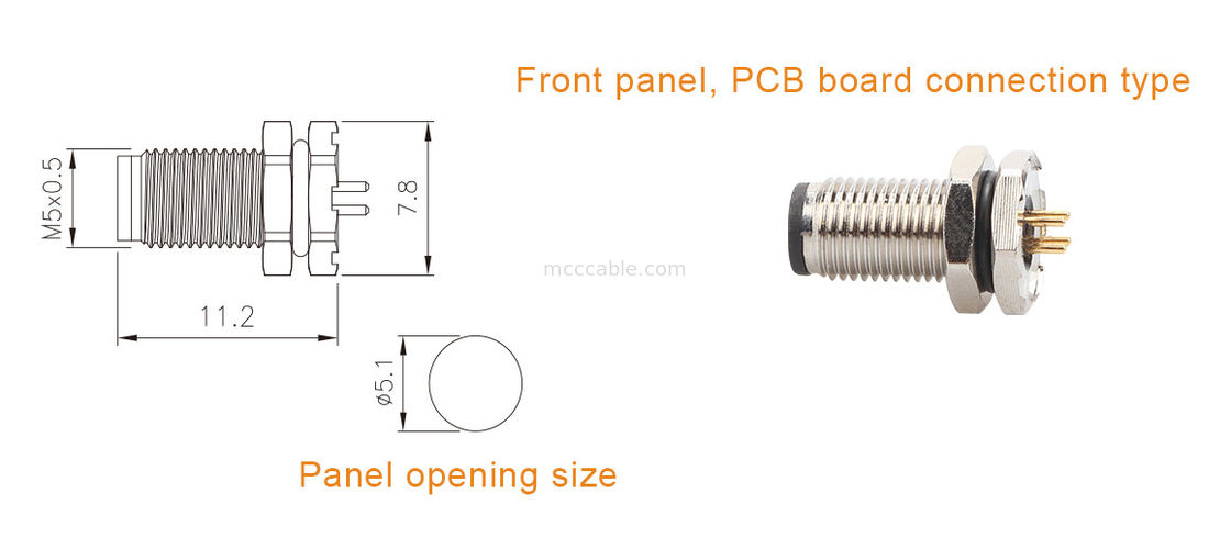 Konektor Lingkaran M5 kode-A Waterproof Series Panel Flange PCB Pria Soket Dukungan 3-inti dan 4-inti kustomisasi IP67