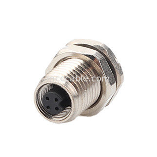 Konektor tahan air industri melingkar M5 Kode-A 4Pin Panel Flange PCB Female Socket IP67
