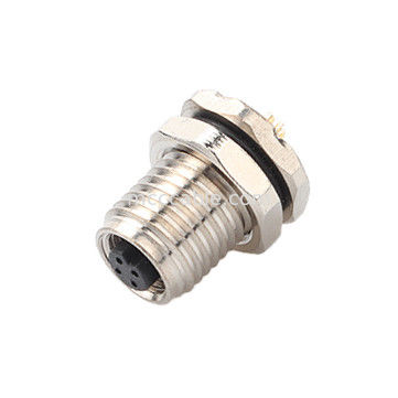 Konektor tahan air industri melingkar M5 Kode-A 4Pin Panel Flange PCB Female Socket IP67