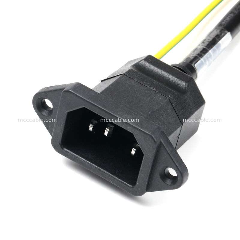 Rakitan Kabel Listrik IEC C14 Panel Mount ke C13 dengan Kabel Ground