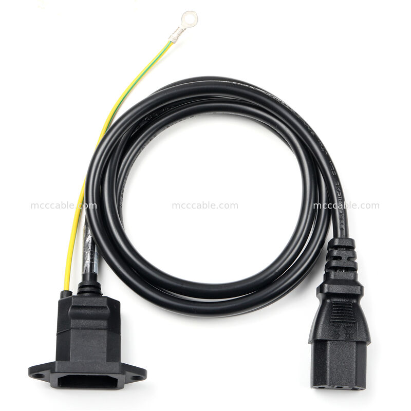 Rakitan Kabel Listrik IEC C14 Panel Mount ke C13 dengan Kabel Ground